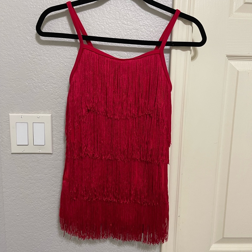 Balera medium adult fringe red dance tank top